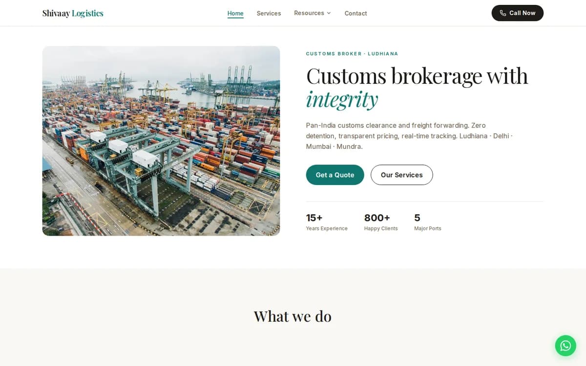 Home page of the Shivaay Logistics website